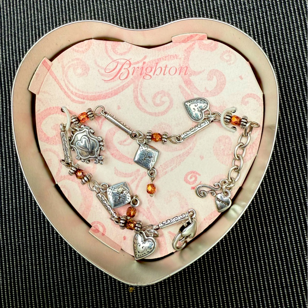 BRIGHTON Silver Heart Charm Bracelet blaire NWT in original tin